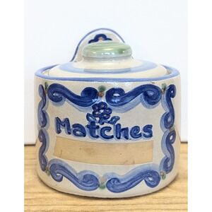 M A Hadley Pottery Match Holder Wall Hanging w/ Striker Strip & Lid Signed